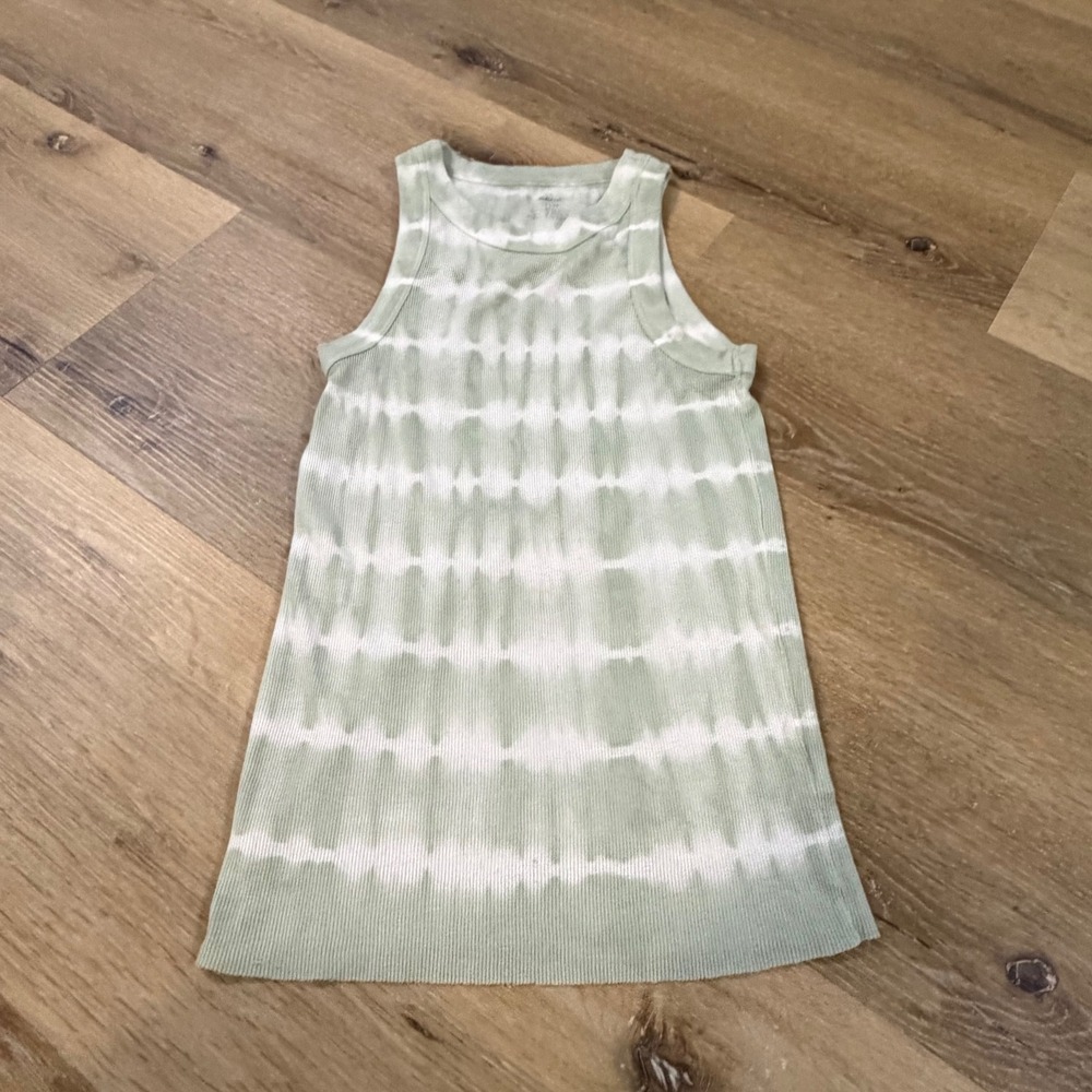 Aerie Women XS Sage Green White Tie Dye Ribbed Tank Top Sleeveless High Neck